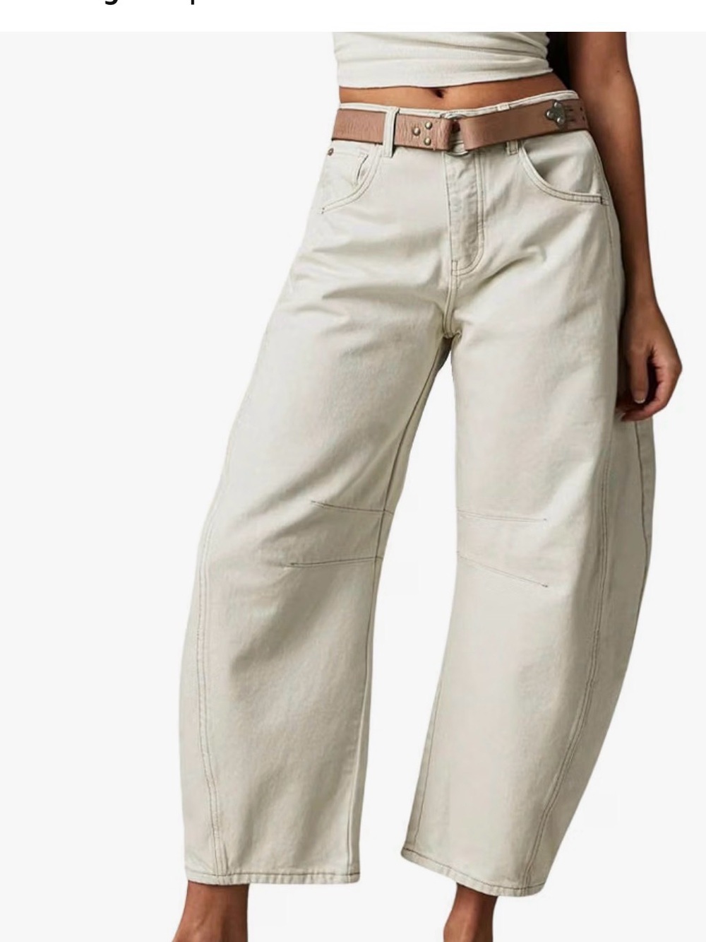 Mid rise white Jeans barrel Loose Wide Leg Cropped Denim jeans